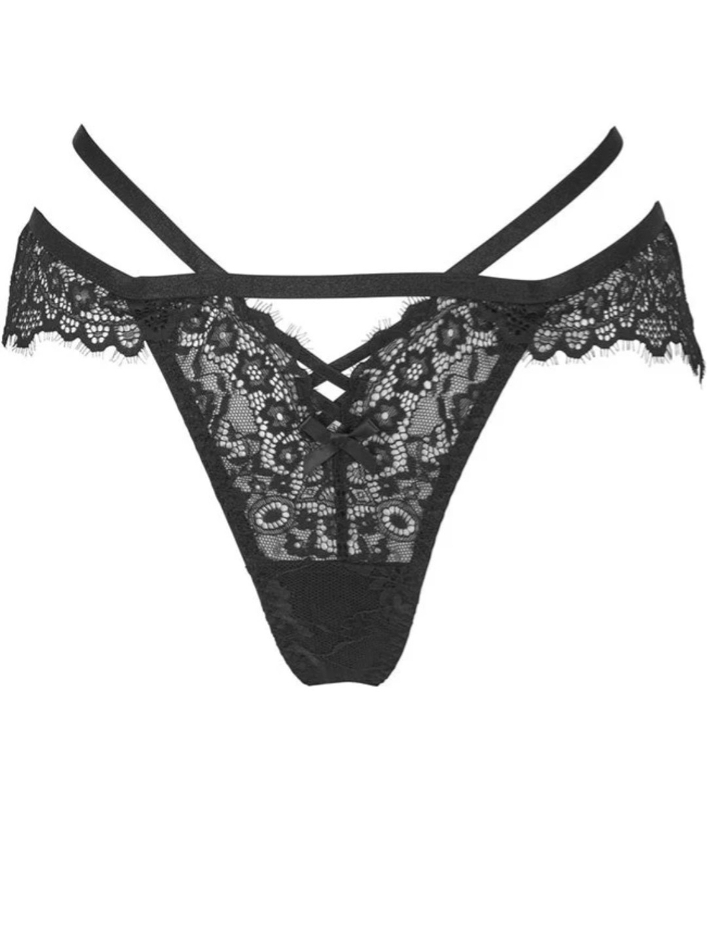 Killstar Black Lace Strappy Bralette & Cutout Bikini Panty